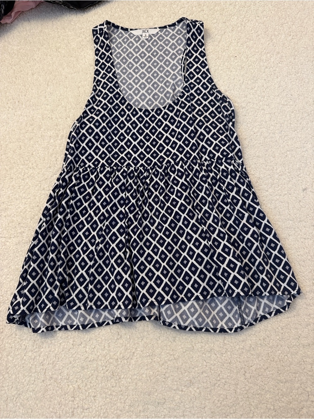 Jack by BB Dakota Navy and White Geometric Peplum Tank